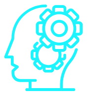 A head with a gear inside of it.